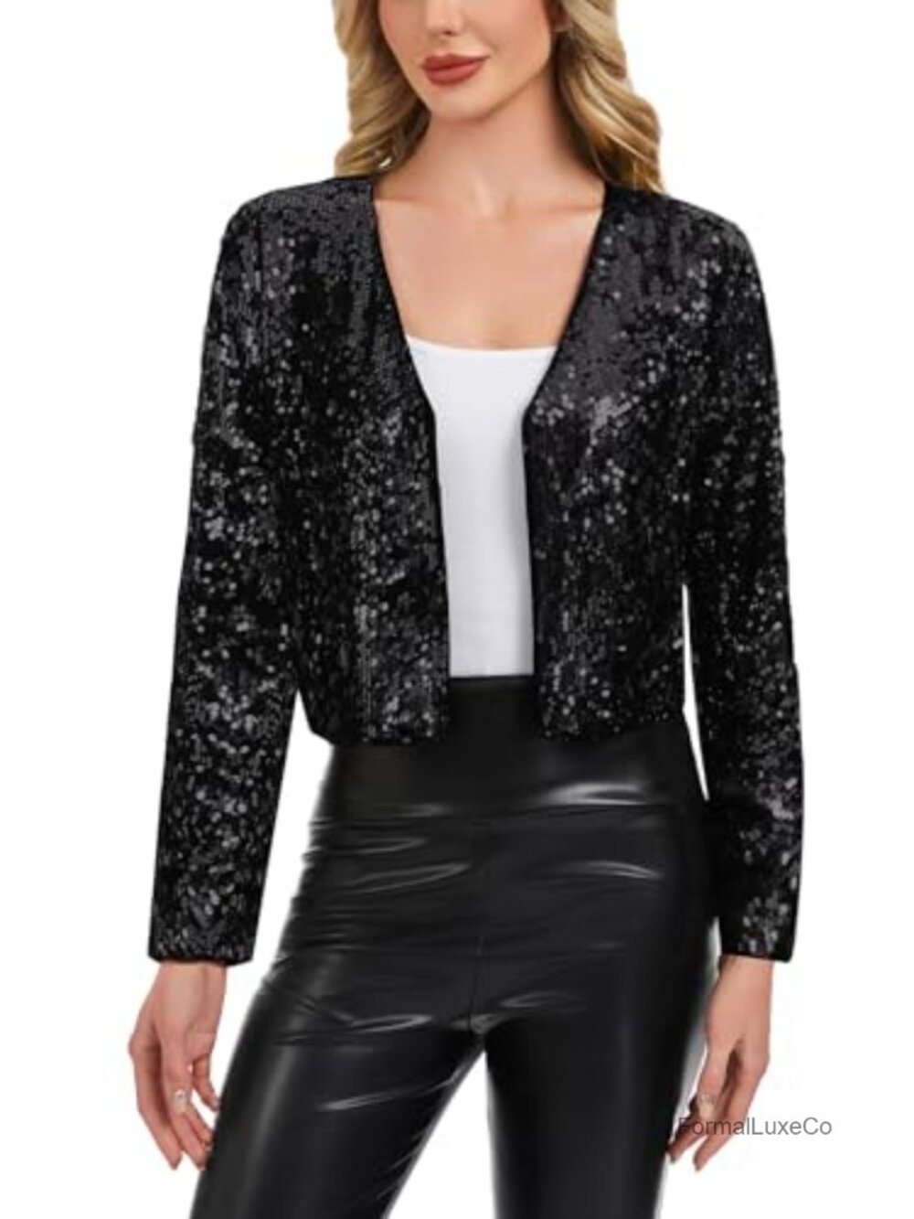 Sequin Long Sleeve Cropped Open Front Bolero Shrug Party Clubwear